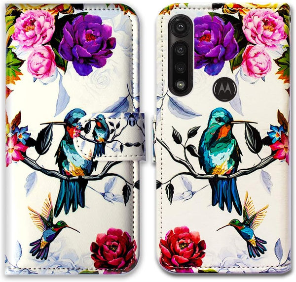 Case for Moto G Power 2020, Hummingbird in Flowers Leather Flip Wallet Cover with Card Slot and Kickstand