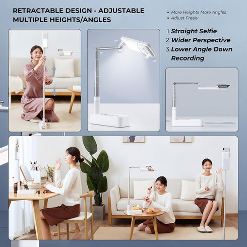 beyonday Foldable Phone Holder for Recording, Selfie Stand with Rechargeable LED Light & Wireless Remote Control