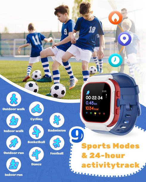 Smart Watch for Kids Girls Boys, Fitness Tracker with Pedometer, Heart Rate Monitor, IP68 Waterproof, Blue
