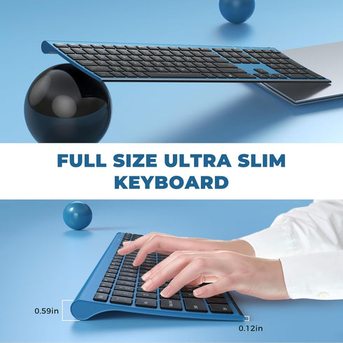 Wireless Keyboard and Mouse, Vssoplor 2.4GHz Rechargeable Compact Quiet Full-Size Keyboard and Mouse Combo, Sapphire