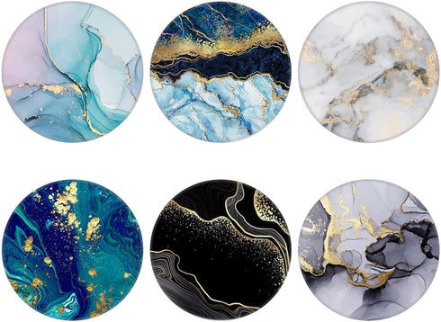 6 Pack Cellphone Grip and Smartphone Stand, Collapsible Expanding Holder for Phone - Blue Green Black Rose Gold Marble