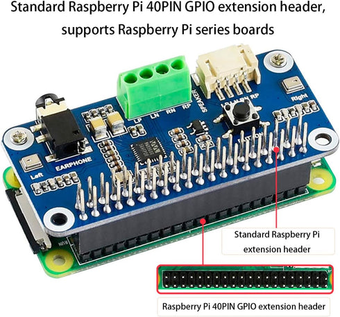 WM8960 Audio HAT Module for Raspberry Pi 4B/3B+/3B/2B/B+/A+/Zero/Zero W/Pi Zero WH,WM8960 Hi-Fi Sound Card HAT Stereo CODEC, Play/Record