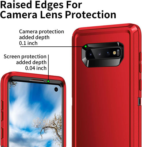 Heavy Duty Case for Galaxy S10, Shockproof Dust/Drop Proof 3 Layers Full Body Protection Rugged Cover, Red/Black
