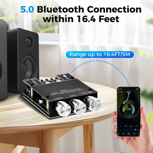 ZK-502MT Board,50W+50W 2.0 9-24V, Daakro Bluetooth Amplifier Channel Amp Board with Treble and Bass Control,DC