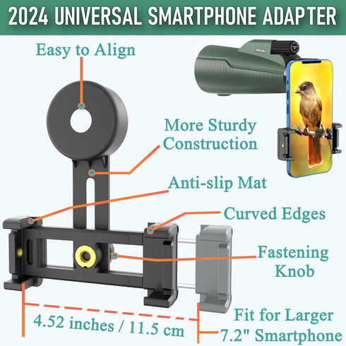 Monocular Telescope 12X56 ED with Smartphone Adapter for Stargazing, Birdwatching, Waterproof Monocular