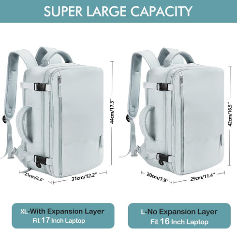 Travel Backpack for Women Men, 17 Inch Waterproof Casual College Daypack for Weekender Overnight Hiking, Light-blue