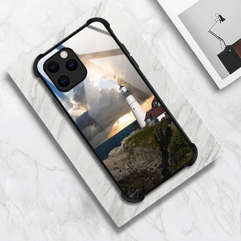 CARLOCA Shockproof Anti-Scratch Hard Acrylic Case for iPhone 13 Pro, Lighthouse Beacon Clouds Identity Graphic Design
