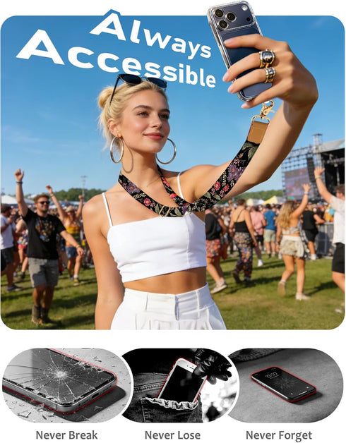 Yonlevres Cell Phone Lanyard Crossbody with Wrist Strap, Flower Lanyards for Around The Neck Wristlet Adjustable Phone
