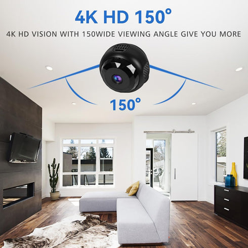MCJ 4K 1000mAh (A10) (A10) Mini WiFi Camera - Indoor Security Camera with Video Live Feed, Motion Detection Night