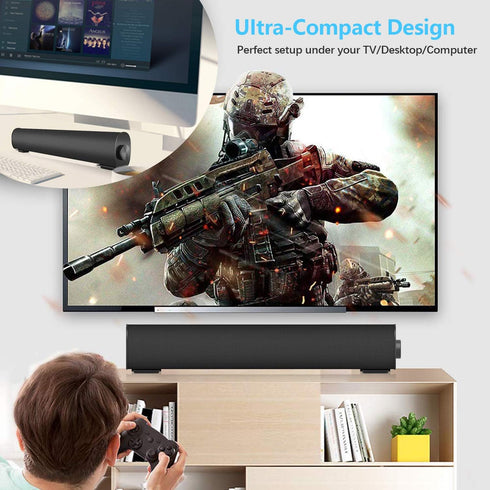 Portable Soundbar for TV/PC, Wired & Wireless Bluetooth 5.0 Speaker with Remote Control, Mini Home Theater