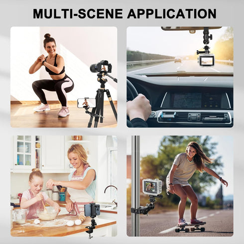 UTEBIT Super Clamp Camera Mount with 360° Ballhead Magic Arm, Desk/Bike/Motorcycle Mount for GoPro, Phone, Camera, LED