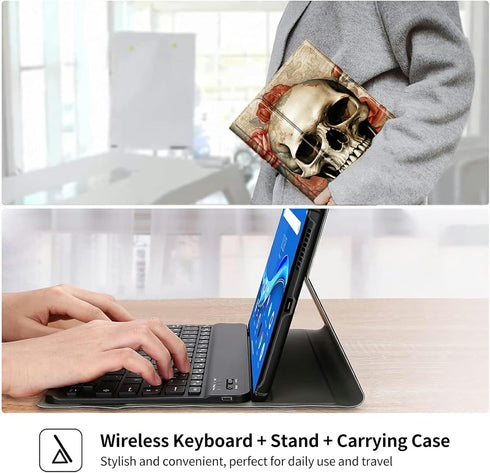 Skull Roses Keyboard Case for Kindle Fire HD 10 and Fire HD 10 Plus Tablet, 11th Generation 2021 Release, Slim Stand