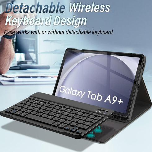Keyboard Case with Screen Protector for Samsung Galaxy Tab A9+ 11 Inch 2023, Magnetically Detachable Bluetooth