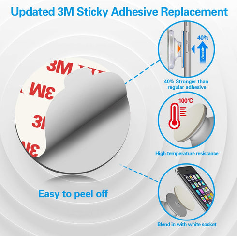volport 8 Pack Sticky Adhesive Replacement for Socket Stand, 1.4 Inch Pops 3M Circle Heat Resistant Double Sided Clear White High Bond Tape Extra Strong Removable Sticker Pad for Phone Grip Holder… by volport