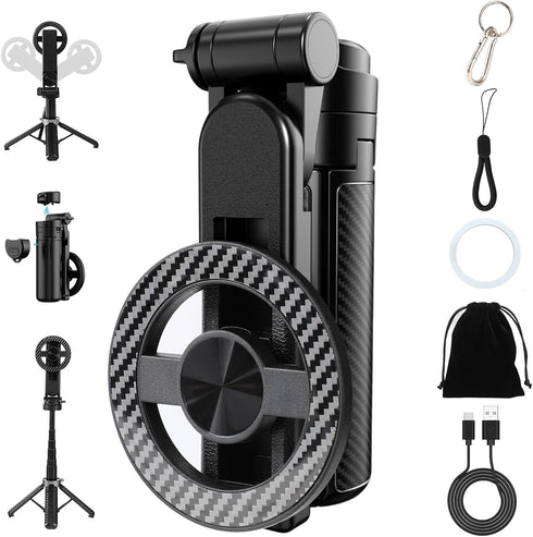BScintilla 4-in-1 Multifunctional Magnetic Selfie Stick,Universal 360 Rotation Phone Tripod with Wireless Remote,Portable