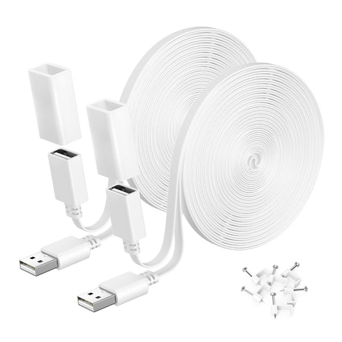 Itramax Flat USB Extension Cable White 20FT/6M 2Pack,USB Extender Wire Long Power Cord