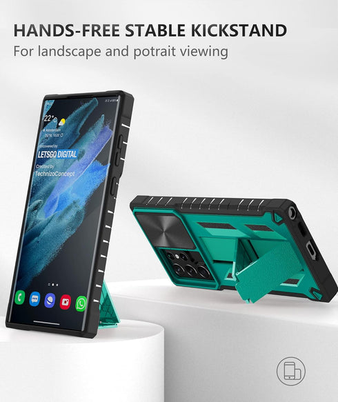 Case for Samsung Galaxy S22 Ultra: Rugged Protective Mobile Phone Cover with Kickstand & Slide - Green