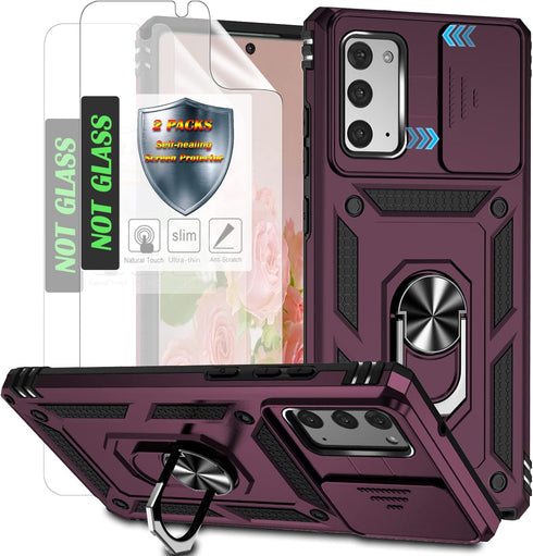 AYMECL Galaxy Note 20 Phone Case, Samsung Note 20 Case with 2 Pcs Self-Healing Film, Slide Camera Cover, Magnetic Ring