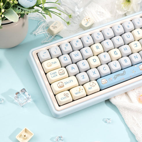 MOA Keycaps, PBT Keycaps, 148 Keys Blue White Cute Custom Gaming Keycaps Dye Sublimation for ANSI Layouts Cherry