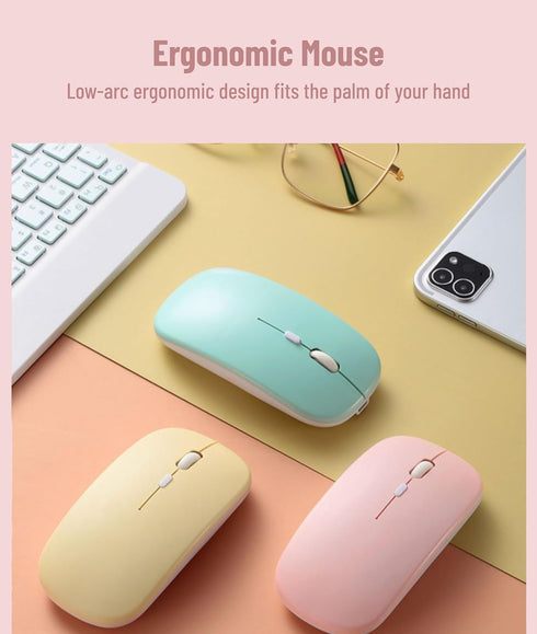 Wireless Keyboard and Mouse Combo – Cute Bluetooth Keyboard with Silent Mouse, 3 Adjustable DPI, 2.4G USB Slim Keyboard