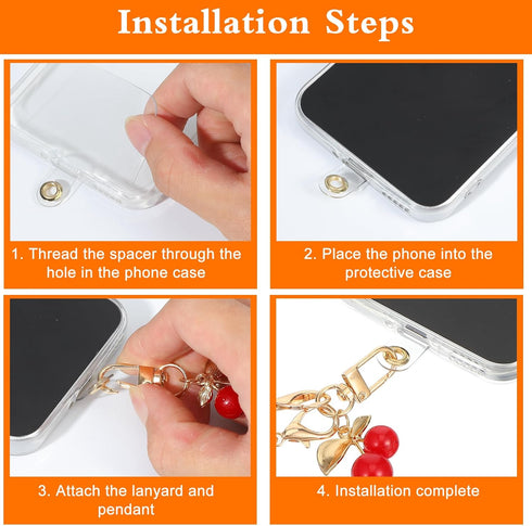 InnoHHustle 2 Phone Wrist Strap with Cherry Charms, Detachable Cute Cherry Cell Phone Lanyard with Tabs, Detachable