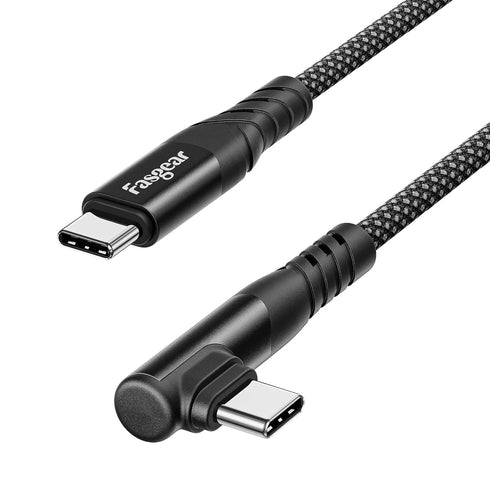 Fasgear 240W USB C to USB C Cable 10ft, PD 3.1 USB 2.0 Type C 5A Fast Charging Charger Cable, Right Angle Nylon Braided