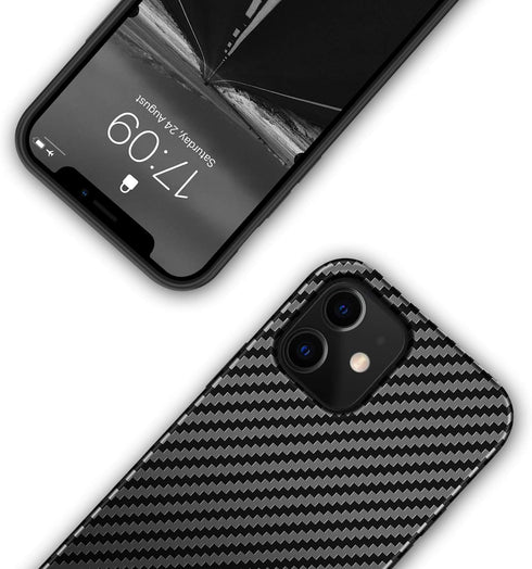 Tasikar iPhone 12 Mini Case Carbon Fiber Leather Design with TPU Hybrid Slim Case (Black)
