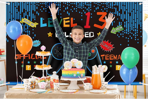 Video Game Birthday Decorations for Boys, Gaming Theme Photo Props Backdrop Banner for Teenagers