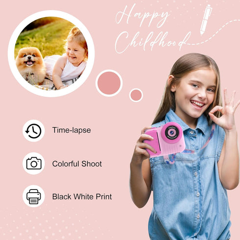 Kids Instant Print Camera, Toddler Camera That Prints Photos, 3.5IN Screen Portable Toy Camera for Girls 3-12 Years