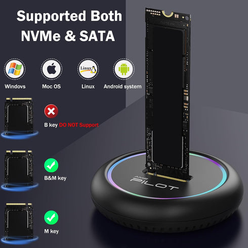 M.2 NVMe & SATA to USB C Docking Station, M.2 SSD to USB A C Reader Adapter for NVMe and SATA SSD Dock