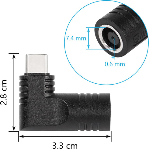 SinLoon 65W PD DC Adapter, 7.4mm x 5.0mm Female to USB Type C Male Power Charging Adapter, Black