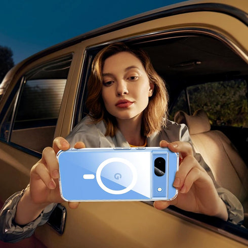 Hensinple Magnetic Case for Google Pixel 8A, Clear Slim Shockproof Cover with Screen Protector, Compatible with MagSafe.