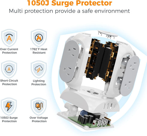 Surge Protector Power Strip Tower, TESSAN 10 Ft Extension Cord with 8 AC Outlets & 4 USB Ports