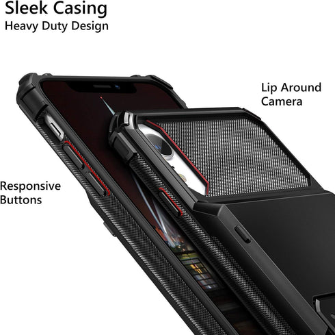Vofolen iPhone XR Case Wallet with ID Slot, Credit Card Holder, Scratch Resistant Dual Layer Bumper Cover - Black