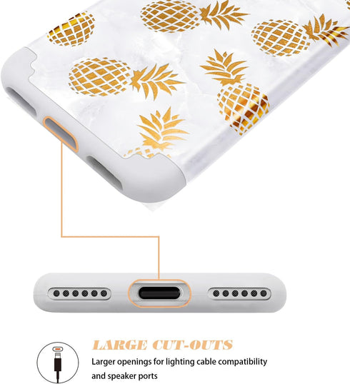 Fingic Pineapple Case for iPhone 8 & 7, Slim Golden Pineapple & Grey Marble Pattern, Hard PC Soft Rubber