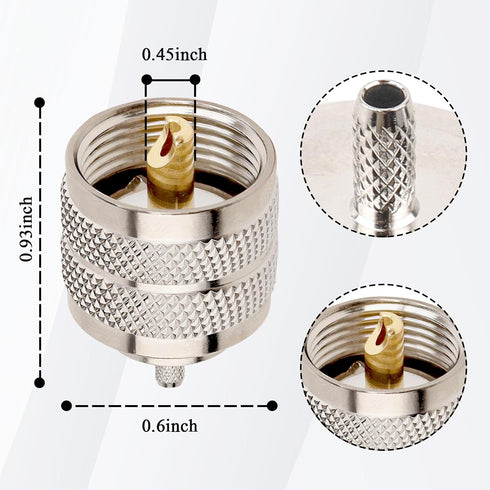 PL-259 Male Crimp Connector, UHF SO239 Crimp Coax Connector for RG316 RG174 Coaxial Cable (Pack of 10)