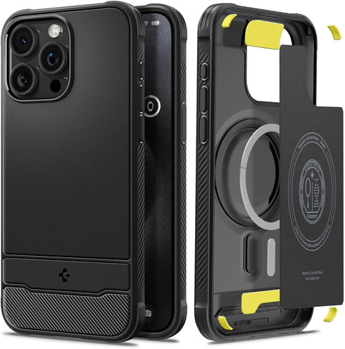 Spigen iPhone 15 Pro Case - Magnetic Rugged Armor MagFit, Matte Black, Extreme Protection, MagSafe Compatible (2023)