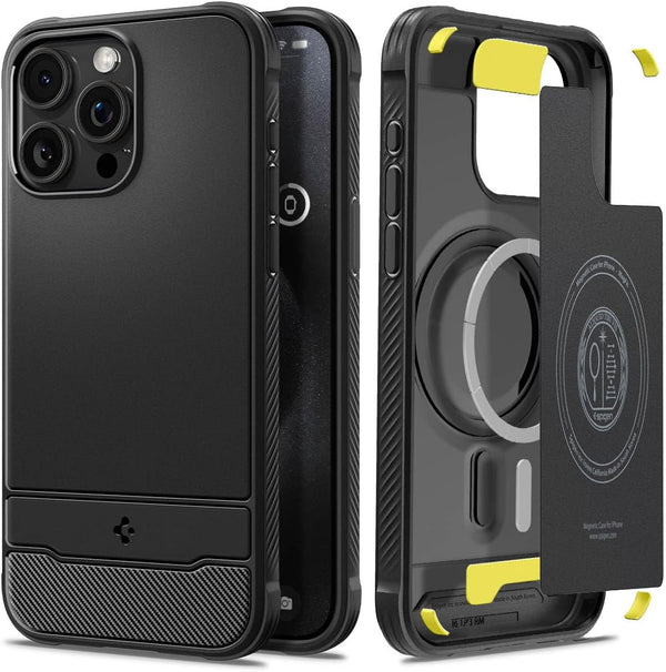 Spigen iPhone 15 Pro Case - Magnetic Rugged Armor MagFit, Matte Black, Extreme Protection, MagSafe Compatible (2023)