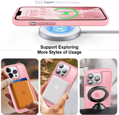 Vooii iPhone 13 Pro Case, Pink Translucent Matte, Shockproof & MagSafe Compatible, Protective Cover for 6.1" iPhone 13