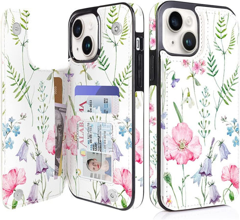 uCOLOR Flip Leather Wallet Case Card Holder Compatible with iPhone 13 6.1, iPhone 14 6.1, Women with Card Holder