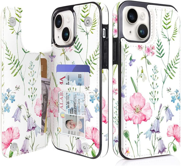 uCOLOR Flip Leather Wallet Case Card Holder Compatible with iPhone 13 6.1, iPhone 14 6.1, Women with Card Holder