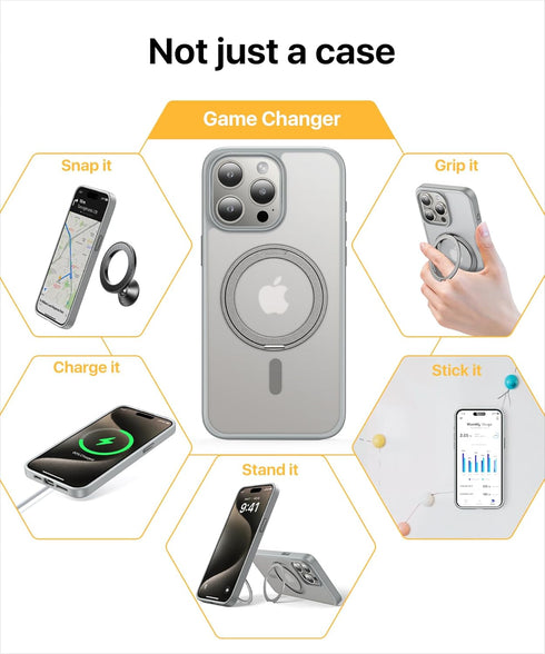 andobil Case for iPhone 15 Pro Max with 360° Ring Stand, Military Drop Protection, Slim Magnetic - Natural Titanium