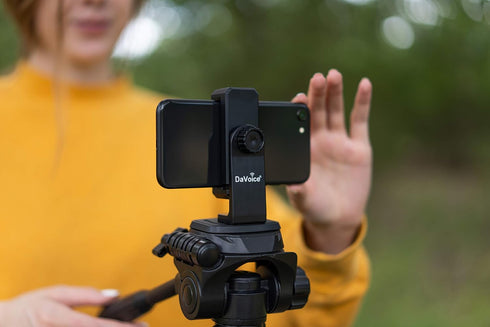 DaVoice 360 Tripod Phone Mount Adapter, Rotating Holder, Compatible with iPhone Smartphone Camera Stand, Universal Cell