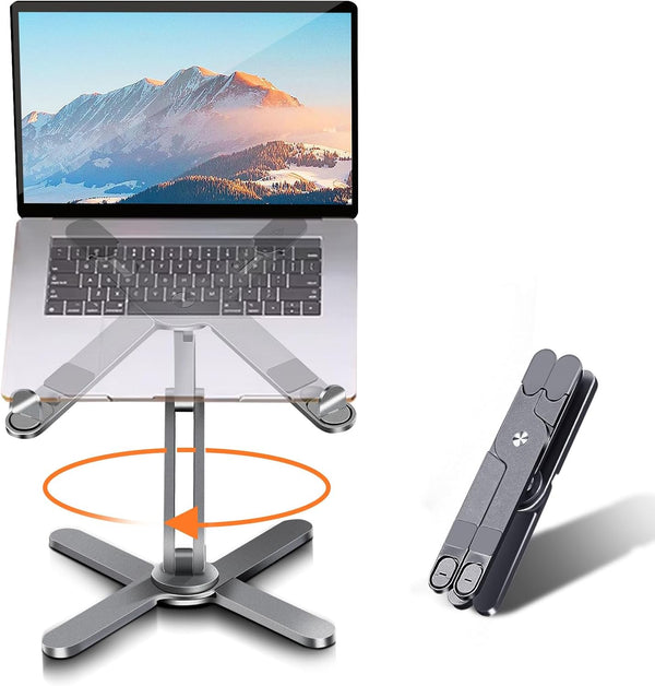 Laptop Stand with 360 Rotating Base, Metal Holder for Desk, Fits All MacBook, Laptops up to 16 inches
