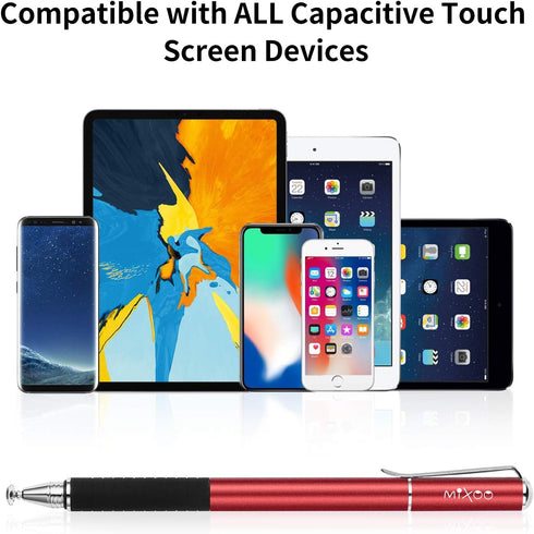 Mixoo Stylus Pens for Touch Screens, 2 in 1 High Sensitivity Disc & Fiber Tip for iPad, iPhone, Tablets, Red
