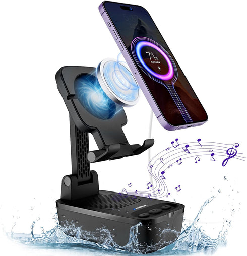 comiso IPX7 Waterproof Cell Phone Stand with Bluetooth Speaker - Anti-Slip Design Shower Phone Speaker with HD Stereo