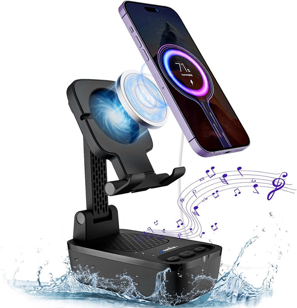 comiso IPX7 Waterproof Cell Phone Stand with Bluetooth Speaker - Anti-Slip Design Shower Phone Speaker with HD Stereo