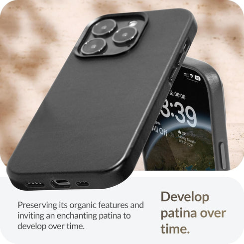 LONLI Edition iPhone 15 Pro Max Case - Premium European Genuine Leather, Develops Patina Over Time, Compatible with