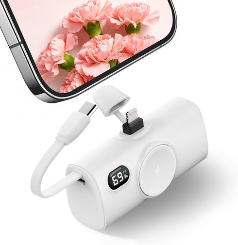 L.LYFOVR Small White Portable Power Bank for iPhone 13/12/14 Series,5000mah Mini Battery Charger