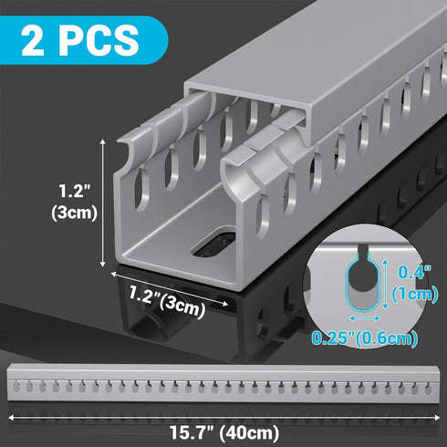 Open Slot Wire Duct Kit, 31.4" Server Rack Cable Management, 2 Pack Grey Cable Management Raceway